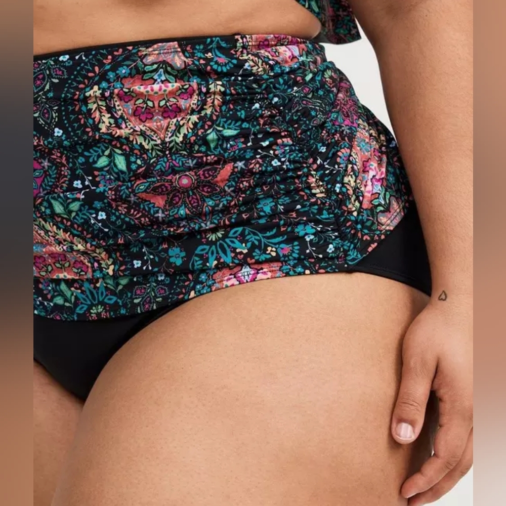 Torrid Black Blue Asymmetrical Wrap Skirted Swim Bikini Brief Size 3X NWT - Picture 4 of 5